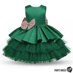NOELLE LAYERED SATIN & TULLE TODDLER PARTY HOLIDAY DRESS EMERALD GREEN 1-2 YEARS